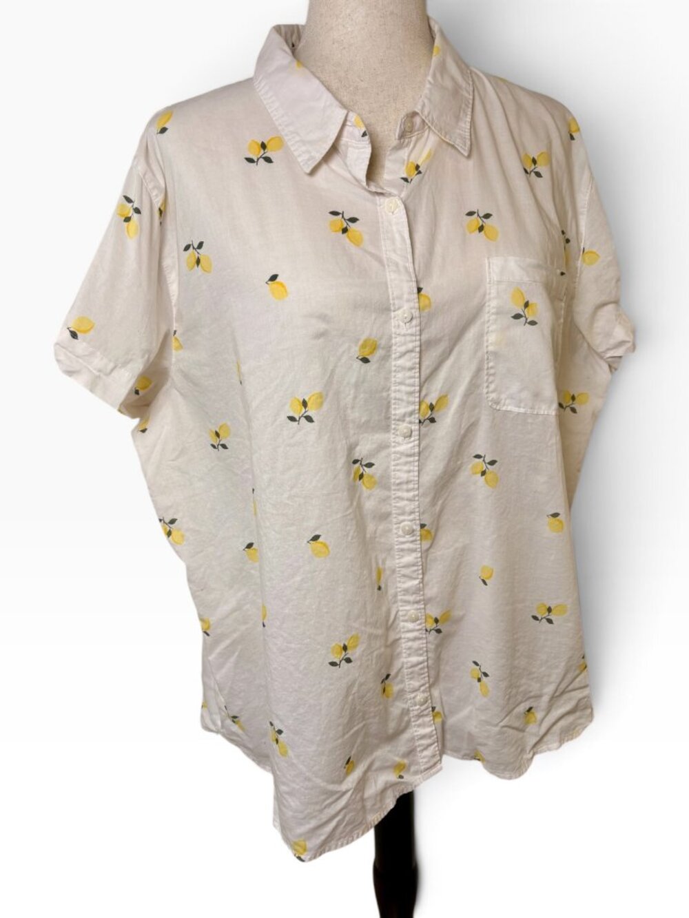 St. John's Bay White Lemon Citrus Print Cotton Button Down Shirt Size XXL - Picture 2 of 6
